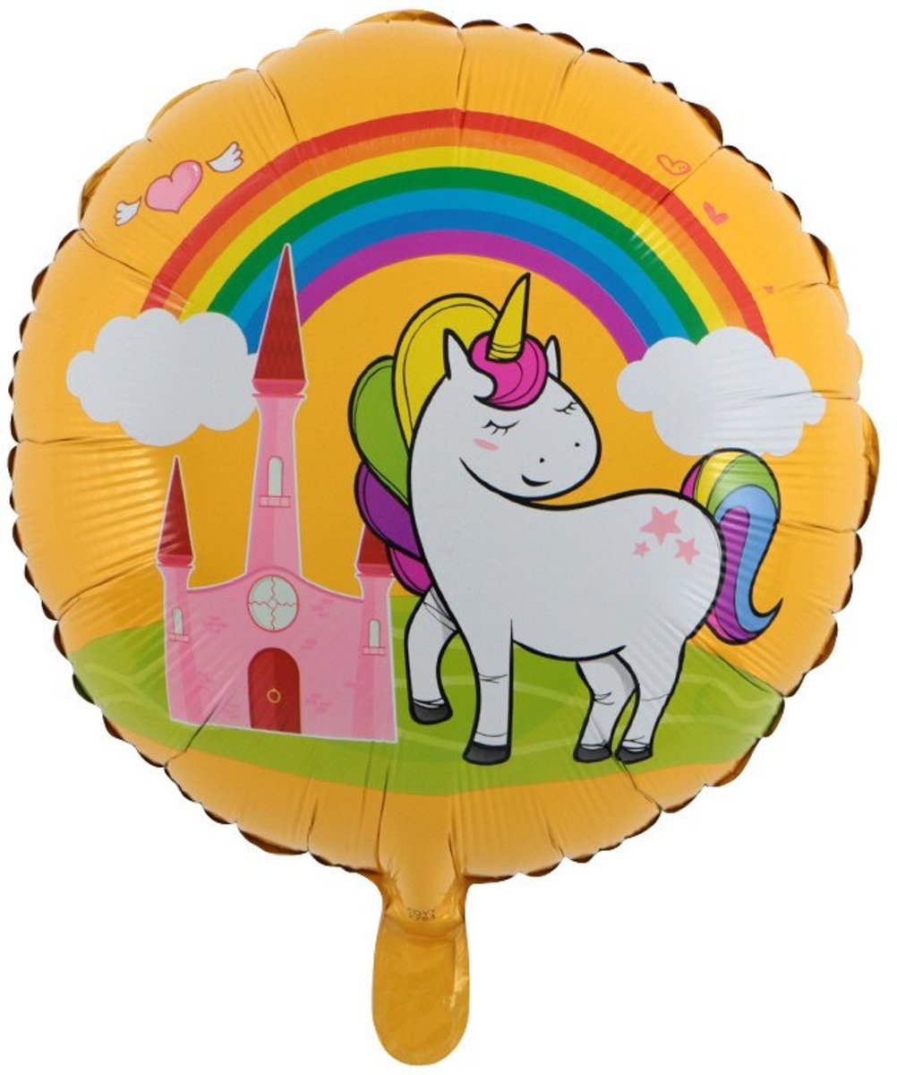 Folieballon Eenhoorn regenboog kasteel Oranje 45 x 45 cm